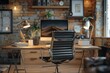© Kanin - Cozy home office setup with modern computer, ergonomic chair, and ambient lighting. Ideal for remote work or study in a comfortable setting.