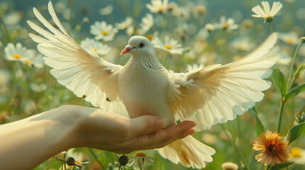 Sticker - Dove in Hand with Daisies.