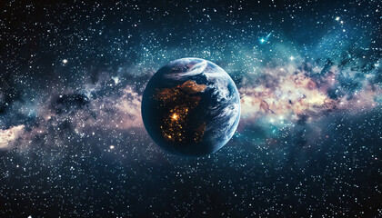 Wall Mural - a planet is floating in space with a bright light shining on it by ai generated image