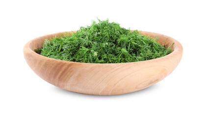 Canvas Print - Fresh green dill in bowl isolated on white