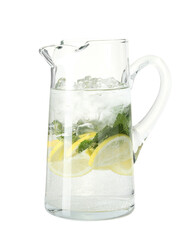 Canvas Print - Refreshing lemonade with mint in jug isolated on white