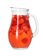 Canvas Print - Tasty strawberry lemonade in jug isolated on white