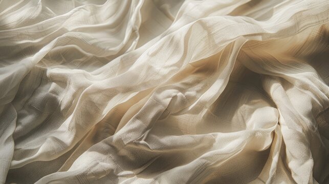 Close up view of wrinkled beige cloth texture