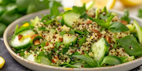 Wall Mural - Savor the Flavor Quinoa Salad with Fresh Herbs and Zesty Lemon Dressing. Concept Quinoa Salad Recipes, Fresh Herbs, Lemon Dressing, Healthy Eating