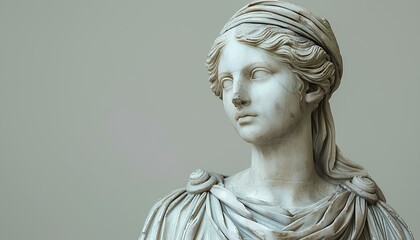 Marble statue of woman in Ancient Greek style. Ancient Greek statue of a beautiful noblewoman looking into the distance. Ancient roman architecture