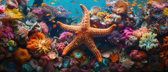 Wall Mural - Close-up of a starfish on a coral reef