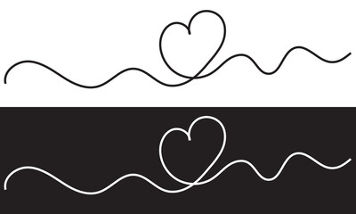 Poster - Continuous line drawing of heart. One line drawing  isolated on white and black background. Vector illustration. Single line love symbol. EPS 10