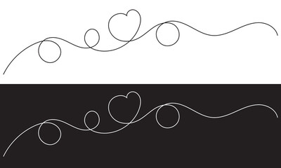 Wall Mural - Continuous line drawing of heart. One line drawing  isolated on white and black background. Vector illustration. Single line love symbol. EPS 10