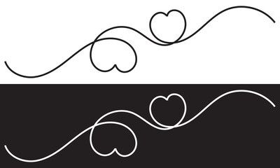 Poster - Continuous line drawing of heart. One line drawing  isolated on white and black background. Vector illustration. Single line love symbol. EPS 10