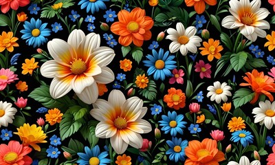 wallpaper depicting a pattern of primtenps flowers with a black background. Very decorative set in relief.