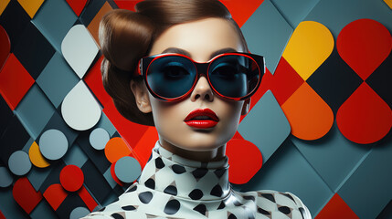 generated illustration fashion retro futuristic woman wearing sunglasses