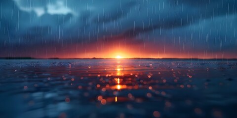 Rainy Lake at Sunset. Concept Landscape Photography, Nature Scenes, Sunset Reflections, Rainy Lake Beauty