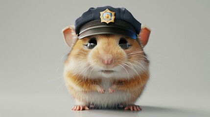 Wall Mural - Cute police hamster. 3D vector illustration.
