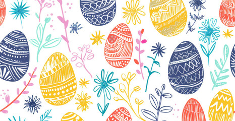 Wall Mural - vector illustration seamless background pattern of easter eggs with various pattern designs.