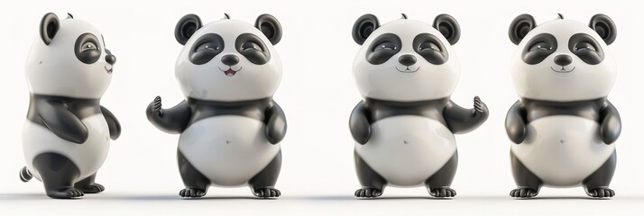 Wall Mural - Panda. 3D rendering cute animal isolated over white background.