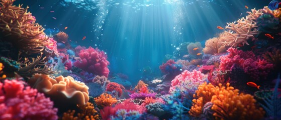 Wall Mural - Crystal clear 8K background of a vibrant coral reef, full of marine life and colors, ideal for underwater themes