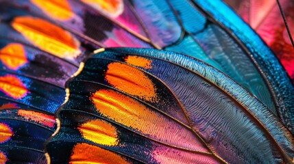 Closeup macro view of beautiful colorful abstract butterfly wing pattern