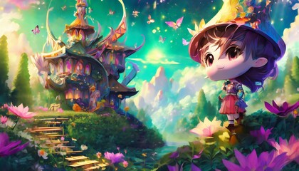 Wall Mural - fairy tale fantasy background with fairy tale fantasy character