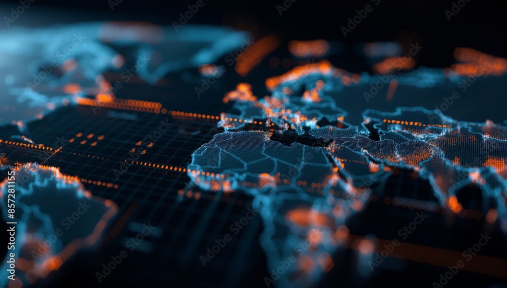 Global Digital Network Map with Illuminated Data Points and Paths ...
