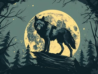 Sticker - wolf howling at night