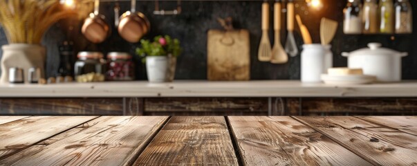 Wall Mural - A kitchen with wooden countertops and a wooden table