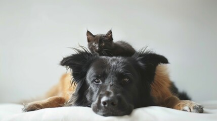 Poster - Cute dog and cat with plain background.