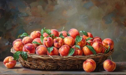 Wall Mural - Basket of fresh peaches