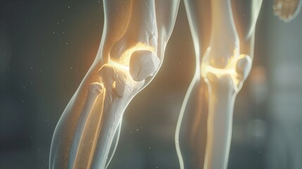 Canvas Print - Strong Bone Joints, Human Knee Anatomy with Vitamins and Calcium. Concept of treatment and prevention of knee pain.