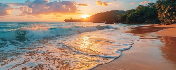 Sun setting over a tropical beach