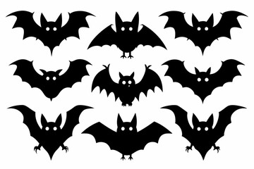 Wall Mural - Halloween bat set. Black silhouette Halloween bat vector illustration, set of halloween bats

