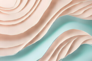 Canvas Print - The image displays a flowing abstract design with smooth pastel curves in soft peach and light blue. The elegant waves create a sense of movement and tranquility.