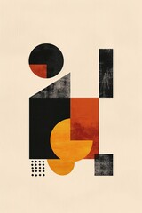 Wall Mural - Timeless graphic poster of geometric shapes against a beige background, 2:3