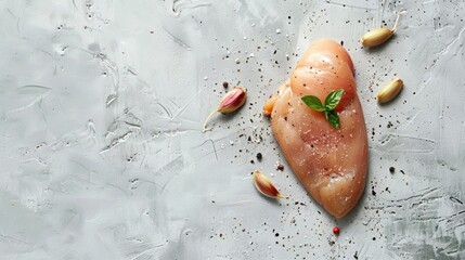 Canvas Print - Organic chicken breast on neutral background from above with space for text