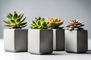 Wall Mural - A row of adorable succulents, nestled in trendy geometric concrete planters, adds a touch of greenery to any space.