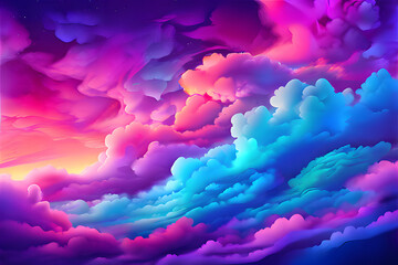 Wall Mural - A stunning digital illustration of a dreamlike sky filled with vibrant, swirling clouds in hues of pink, purple, and blue.