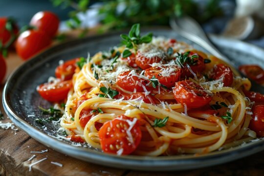 Spaghetti. Pasta. delicious appetizing classic spaghetti pasta. Italian Food Concept with Copy Space.