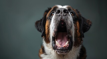 Wall Mural - Saint Bernard, angry dog baring its teeth, studio lighting pastel background