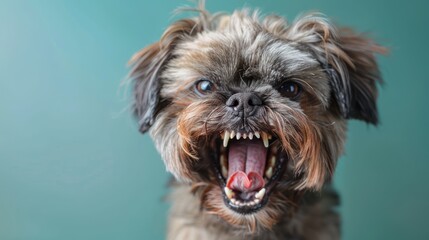 Wall Mural - Shih Tzu, angry dog baring its teeth, studio lighting pastel background