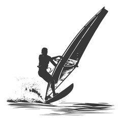 Wall Mural - silhouette man windsurfing athlete in action full body black color only