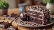 © vimp - Decadent chocolate cake with chips and frosting on rustic table