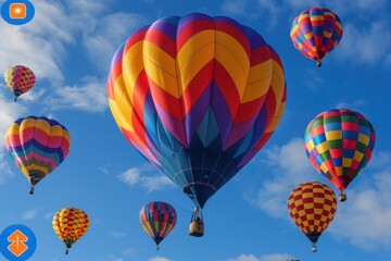 Wall Mural - A hot air balloon festival with numerous balloons in various colors and patterns floating in the sky. 