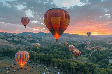 Wall Mural - A hot air balloon festival with numerous balloons in various colors and patterns floating in the sky. 