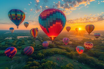 Wall Mural - A hot air balloon festival with numerous balloons in various colors and patterns floating in the sky. 