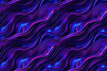 A vibrant seamless pattern with neon blue and pink waves on a dark background, creating a futuristic and lively tile ornament ideal for modern designs.