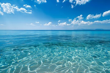 Wall Mural - Tranquil mediterranean seascape with clear blue waters meeting the azure sky in a serene composition