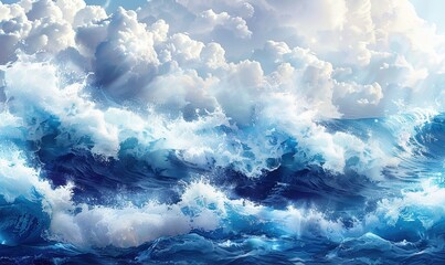 Wall Mural - The sea wave merges with the white clouds