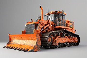 High-resolution digital illustration of an orange bulldozer. Modern industrial heavy machinery art. Ideal for construction equipment previews, engineering projects, and educational purposes