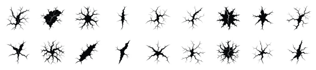 Wall Mural - realistic cracked wall vector collection for design projects. set of cracks. black crack, fissure, c