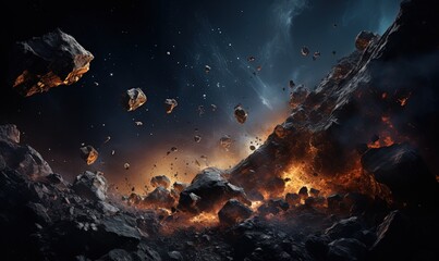 Wall Mural - The meteorite that fell and crashed continues to burn