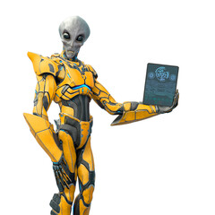 Wall Mural - mega alien is presenting a tablet